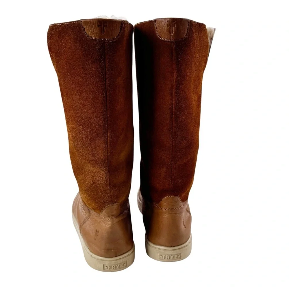 Frye Gemma Tall Shearling Boots Suede and Leather Cognac Size 8.5